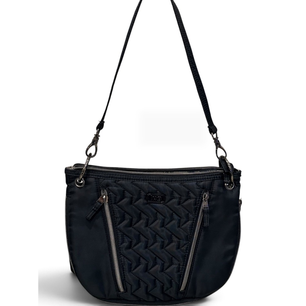 Lug Swivel Crossbody Bag Black Quilted Nylon Shoulder Handbag